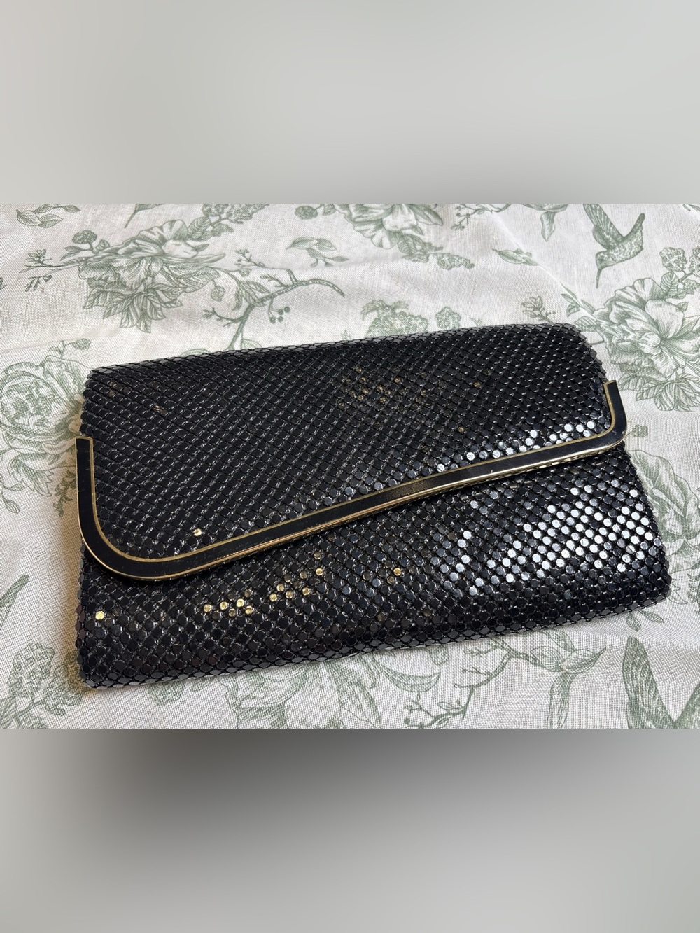 Black Sequin Envelope Clutch with Gold Trim